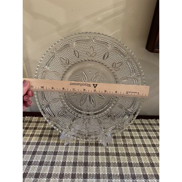 Vintage Federal Glass Clear Pressed Glass Platter With Floral Design Round 11 In - Picture 3 of 6